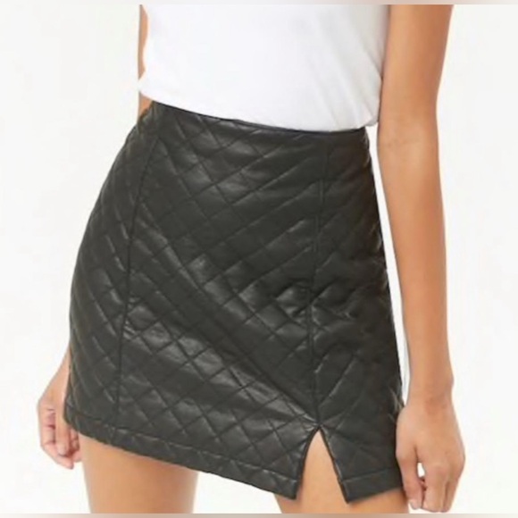 Forever 21 Dresses & Skirts - Forever 21 Black Quilted Mini Skirt with Slit Slze Large